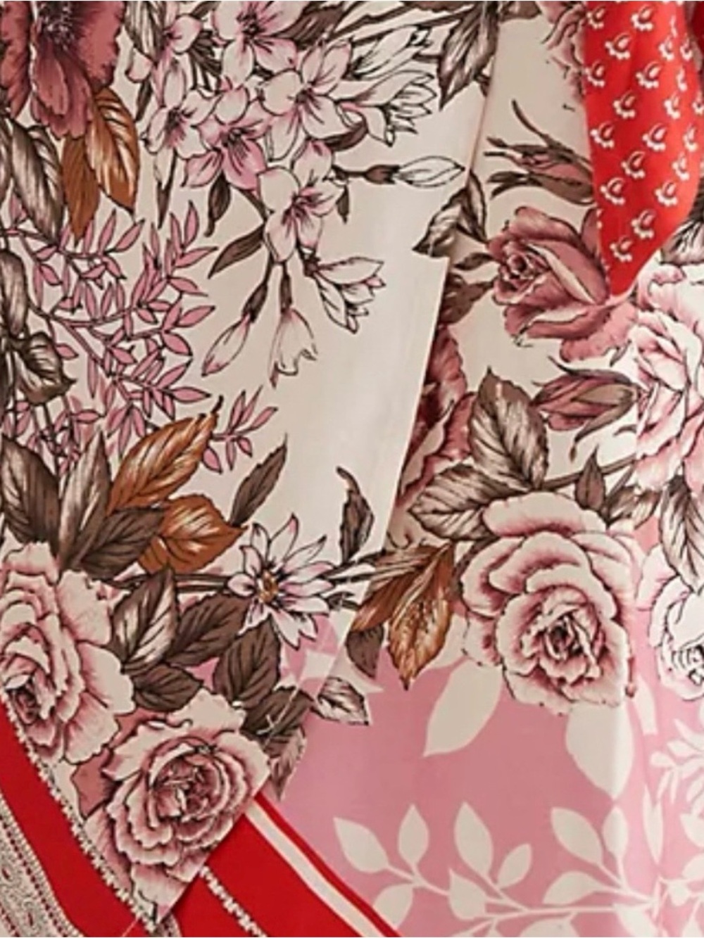 Anthropologie Pink and Red Floral Patchwork Wrap Midi Skirt Size: Medium (NWT) - Picture 4 of 8
